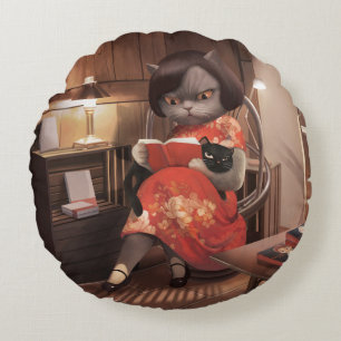Coussins Ronds Lecture Chat à Cheongsam