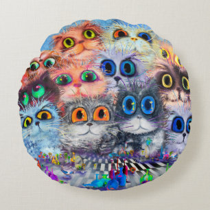 Coussins Ronds L'ensemble des portraits de chats arrière - plan a