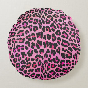 Coussins Ronds Léopard noir et rose chaud