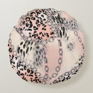 Coussins Ronds Leopard pattern, flowers, chain, roses