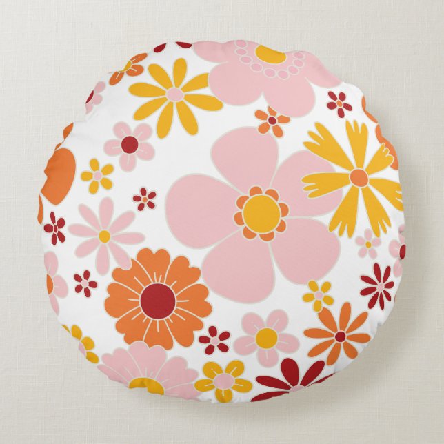 Coussins Ronds Les années 70 rétro Floral (Devant)