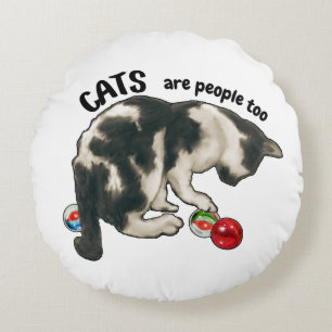 Coussins Ronds LES CHATS sont des gens aussi, Chat et BILLES
