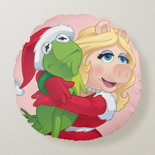 Coussins Ronds Les Muppets| Kermit et Miss Piggy Christmas (Devant)