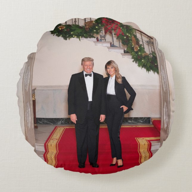 Coussins Ronds Les pas de Noël Président Donald Trump & Melania (Devant)