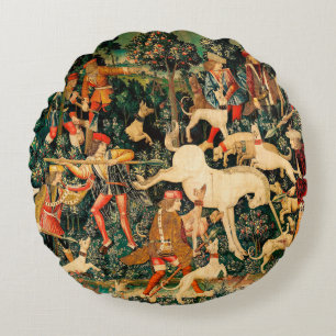 Coussins Ronds Les Tapisseries Unicorne défendent la chasse