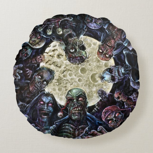 Coussins Ronds Les zombis attaquent (l'horde de zombi) (Devant)