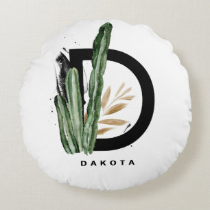 Coussins Ronds Lettre Boho D Monogramme   Monogramme de cactus tr