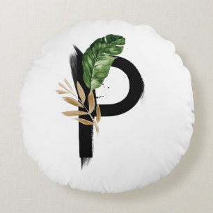 Coussins Ronds Lettre Boho P Monogramme Palm Feuille Tropical