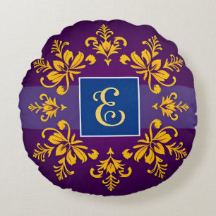 Coussins Ronds Lettre E en style de monogramme classique baroque 