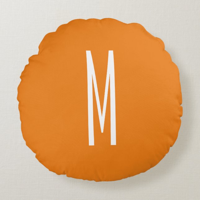Coussins Ronds Lettre initiale Monogramme Style moderne Orange Bl (Devant)