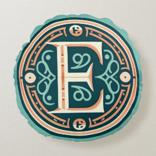 Coussins Ronds Lettre pastel celtique "E" Oreiller à lancer rond