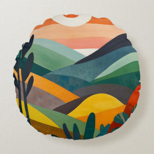 Coussins Ronds Lever De Soleil Sur Les Collines Rollantes