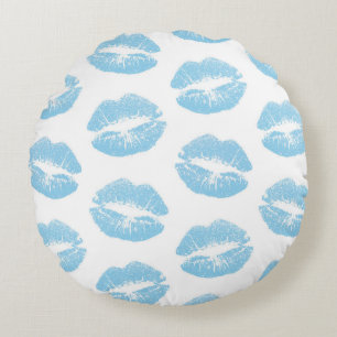 Coussins Ronds Lèvres Bleues, Motif De Lèvres, Bleu, Baiser