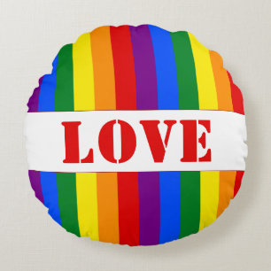 Coussins Ronds LGBTQ+ Arc-en-ciel en bandes pour le mois de la fi