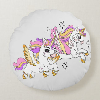 Coussins Ronds Licornes volantes mignonnes 