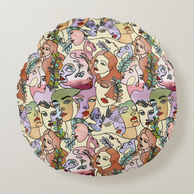 Coussins Ronds Ligne de Contour moderne Dessin de Doodle art (Devant)