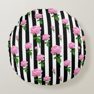 Coussins Ronds Lignes Fleurs Roses Roses Roses Noires