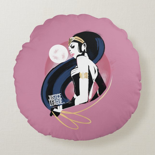 Coussins Ronds Ligue de Justice | Wonder Woman Profil Pop Art (Devant)