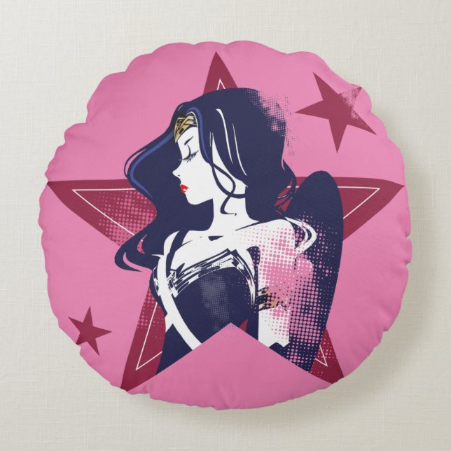 Coussins Ronds Ligue de Justice | Wonder Woman & Stars Pop Art (Devant)