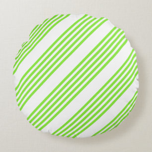 Coussins Ronds Lime vert et blanc cinq bandes motif