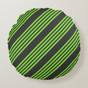 Coussins Ronds Lime vert et charbon de bois cinq bandes motif