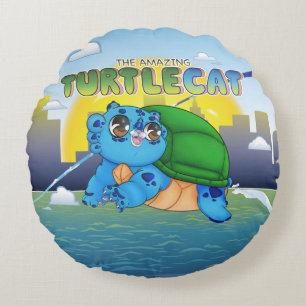 Coussins Ronds L'incroyable Turtlecat au-dessus de la ville et de