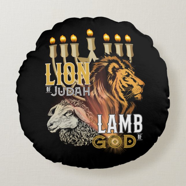 Coussins Ronds Lion De Juda Agneau De Dieu (Devant)