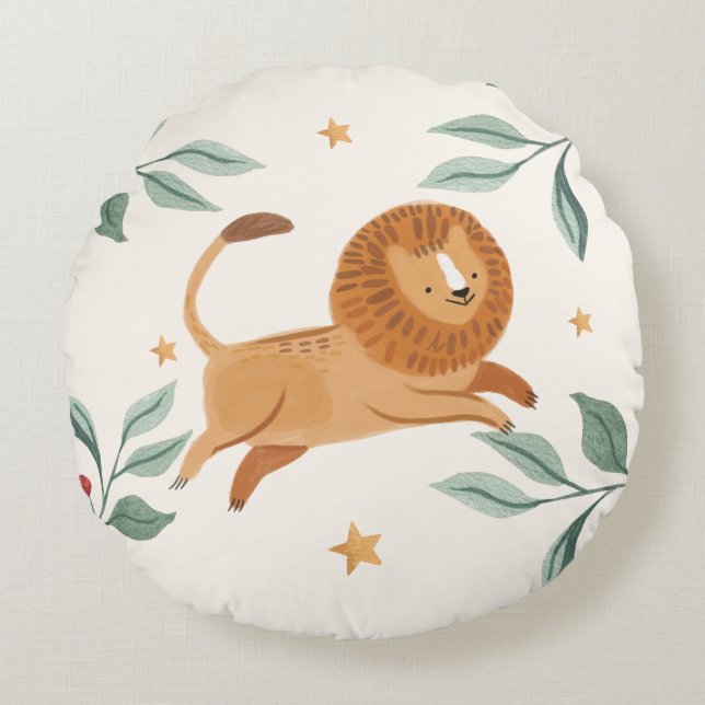 Coussins Ronds Lion mignon Watercolor (Devant)