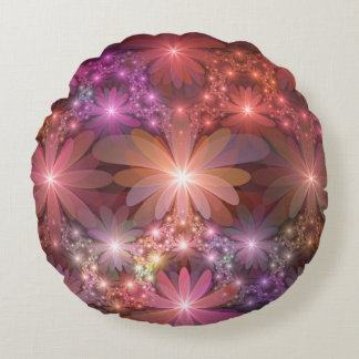 Coussins Ronds Lit De Fleurs Coloré brillant Abstrait Fractage Ar