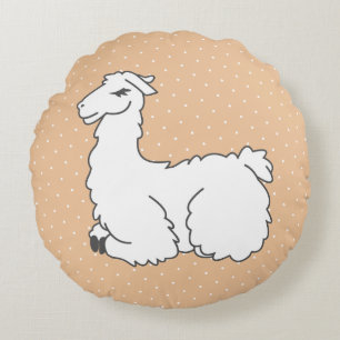 Coussins Ronds Llama dormant et points suisses blancs