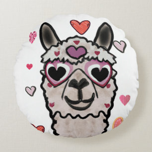 Coussins Ronds Llama Love Hearts Valentine's Throw Pillow