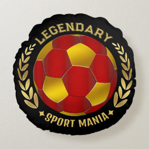 Coussins Ronds Logo de football Rouge Noir Or