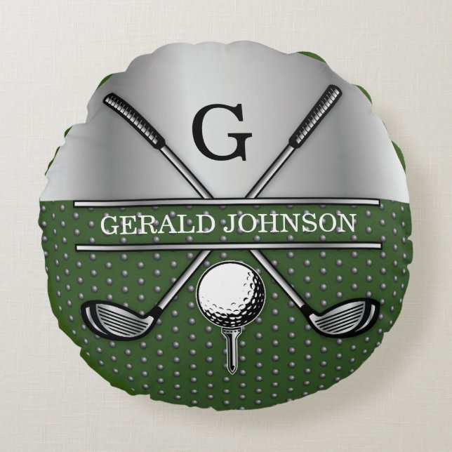 Coussins Ronds Logo de Monogramme de Golf Elégant Personnalisé (Devant)
