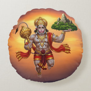 Coussins Ronds Lord Hanuman Flying Lifting Mountain