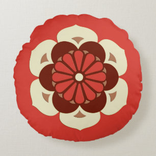 Coussins Ronds Lotus Flower Mandala, Mandarin Orange