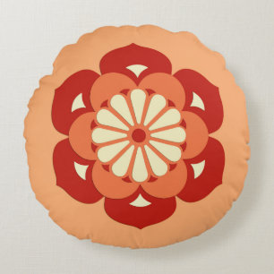 Coussins Ronds Lotus Flower Mandala, Pastel Orange et Mandarin