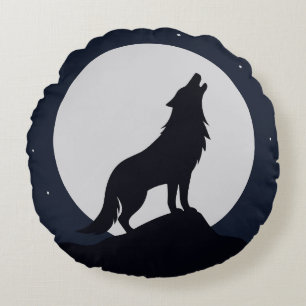Coussins Ronds Loup hurlant à la lune