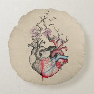 Coussins Ronds Love art Surreal Coeurs anatomiques Fleurs Vintage