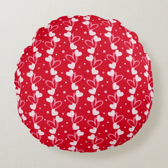 Coussins Ronds Love Hearts Doddles, Red Round Pillow (Devant)