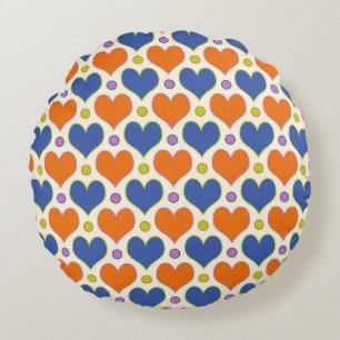 Coussins Ronds Love Hearts & motif Pois en Blue & Orange
