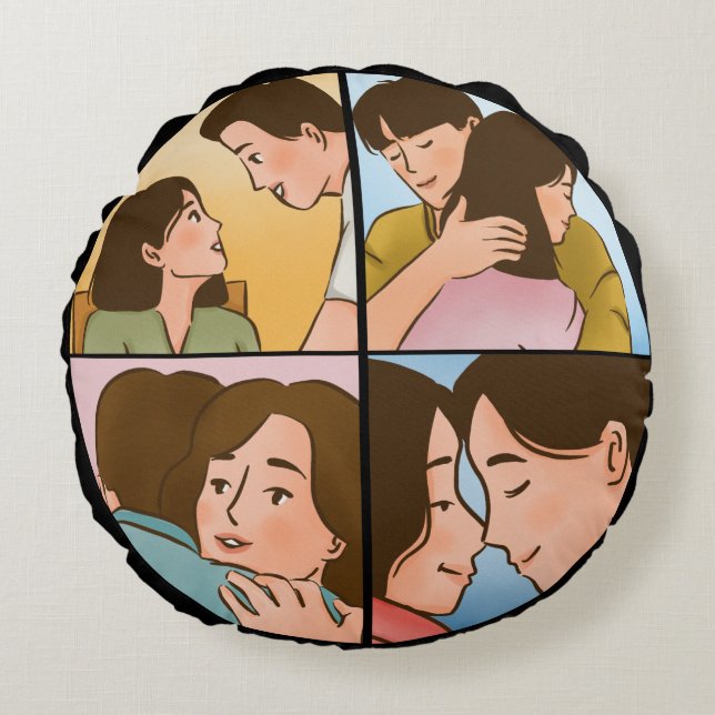 Coussins Ronds Love in Every Moment –Romantic Couple Illustration (Devant)