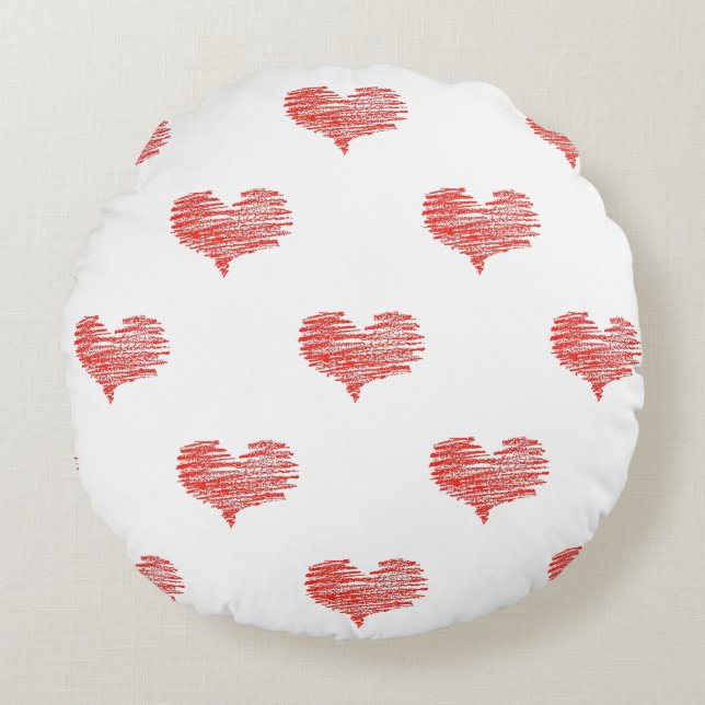 Coussins Ronds Love Valentine's Day Red Heart croquis (Devant)
