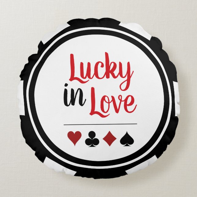 Coussins Ronds Lucky In Love Black White Poker Chip (Devant)