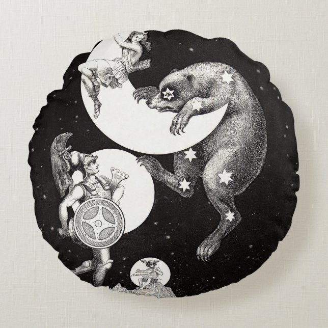 Coussins Ronds Lune céleste ciel Univers Dieu Nuit Illustration (Devant)