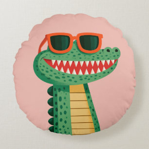 Coussins Ronds Lunettes de soleil de crocodile drôles de dessin a