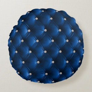 Coussins Ronds Luxe Glam Blue Soft Grey Faux Velvet