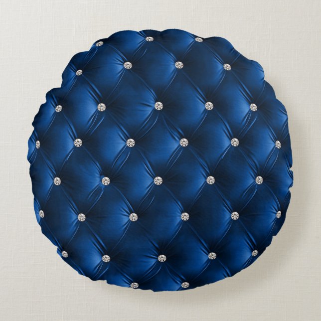 Coussins Ronds Luxe Glam Blue Soft Grey Faux Velvet (Devant)