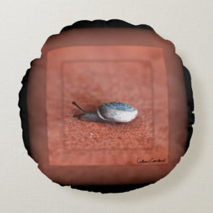 Coussins Ronds Macro Photographie d'Escargot sur Terre Cuite