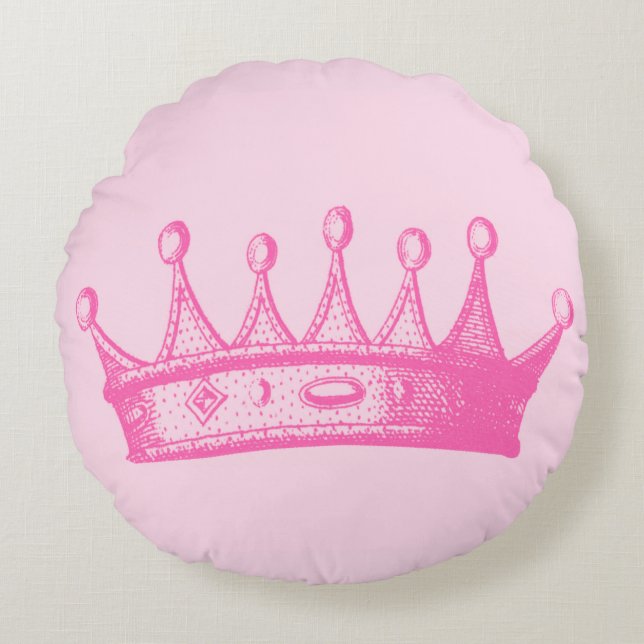 Coussins Ronds Magenta Princess Crown sur Arrière - plan rose (Devant)