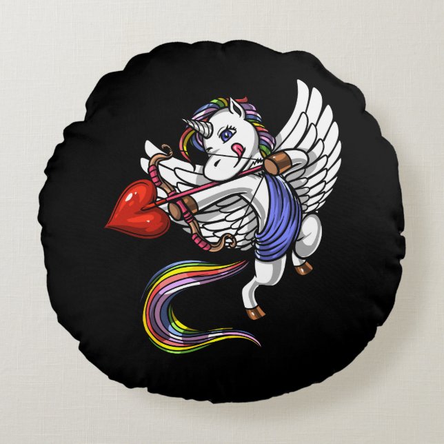 Coussins Ronds Magique Unicorne Valentines Jour Amour Cupidé (Devant)